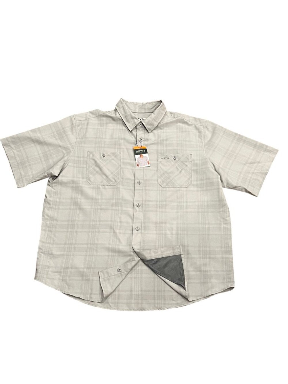 Orvis Men's Lightweight Short Sleeve Tech Button Shirt, NWT, Gray Plaid, XXL
